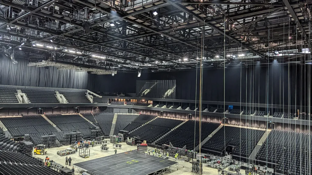 An image showing the Co-op arena which includes examples of various J&C Joel items, including a vertical drape raise and fabrics.