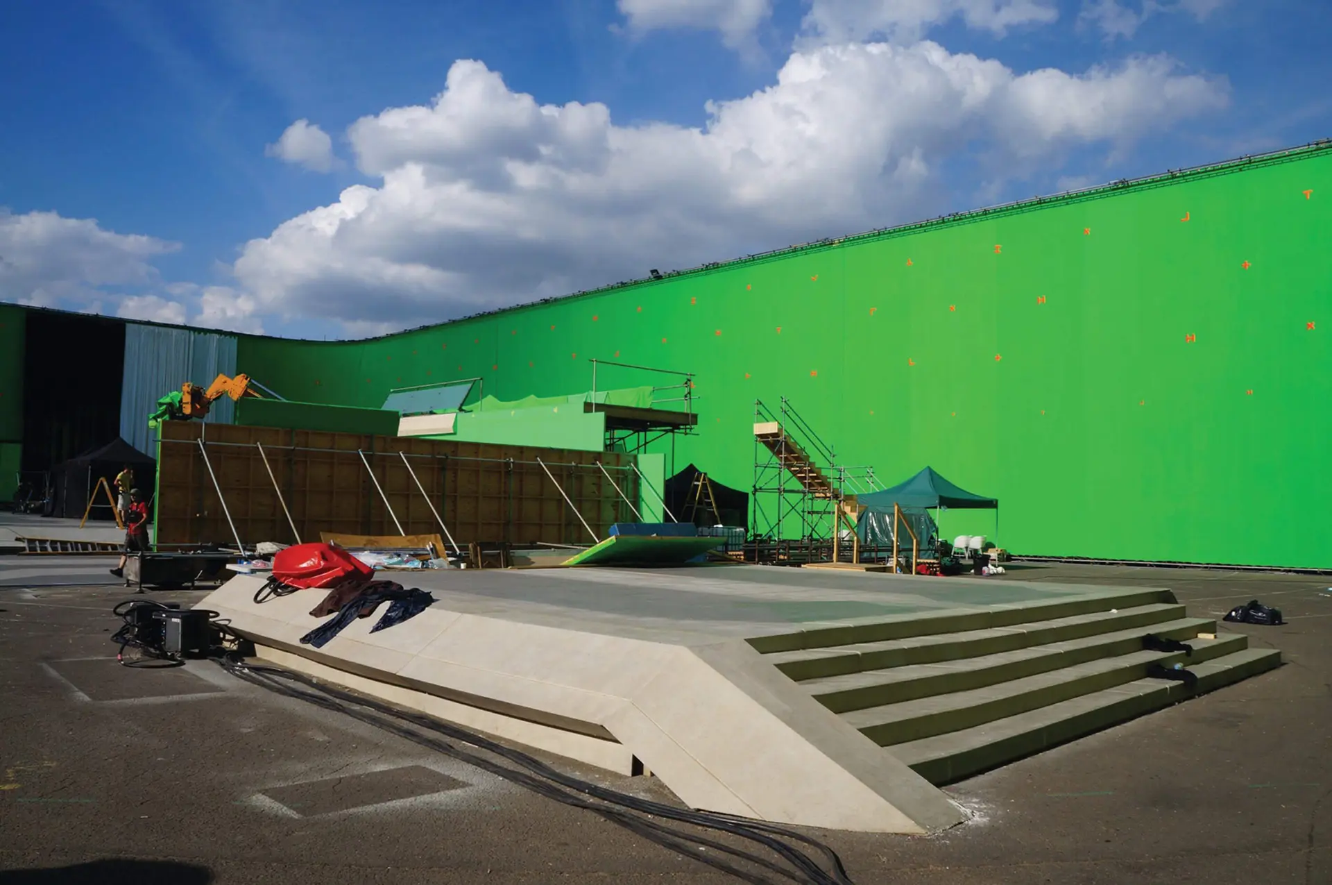 An image showing a chroma key solution on a film set.