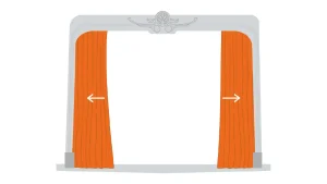 What a Traveller movement type looks like.
Also referred to as a Greek Opening. Traveller, drapes move horizontally, typically by parting from the centre of the stage to stack in the offstage wings on a manual, corded or motorised track system. This is the most common movement type for front of house drapes, but can be used in varying upstage positions to alter the depth of the stage and allow for scene changes to happen during a performance.